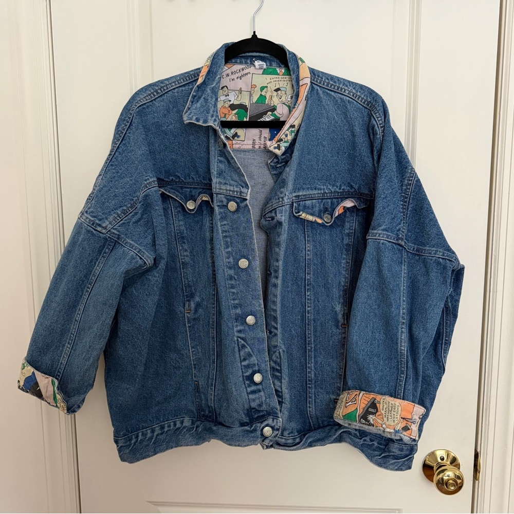Vintage Et Vous Blue Denim Jacket, cartoon pattern - Picture 2 of 8